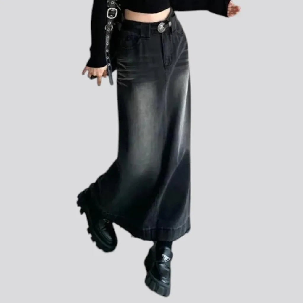 Maxi creased stylish jean skirt