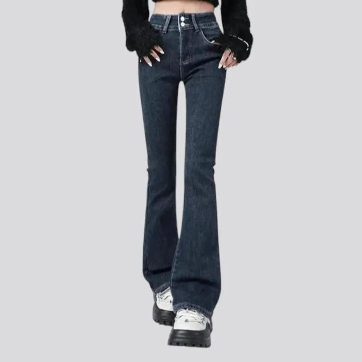 High fashion warm elastic one-tone jeans for women