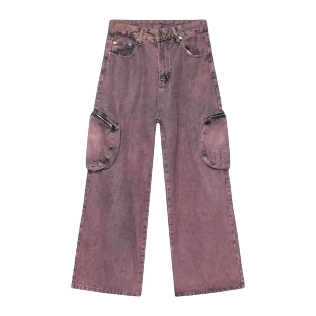 Baggy Fit Acid Wash Men's Jeans - Pink