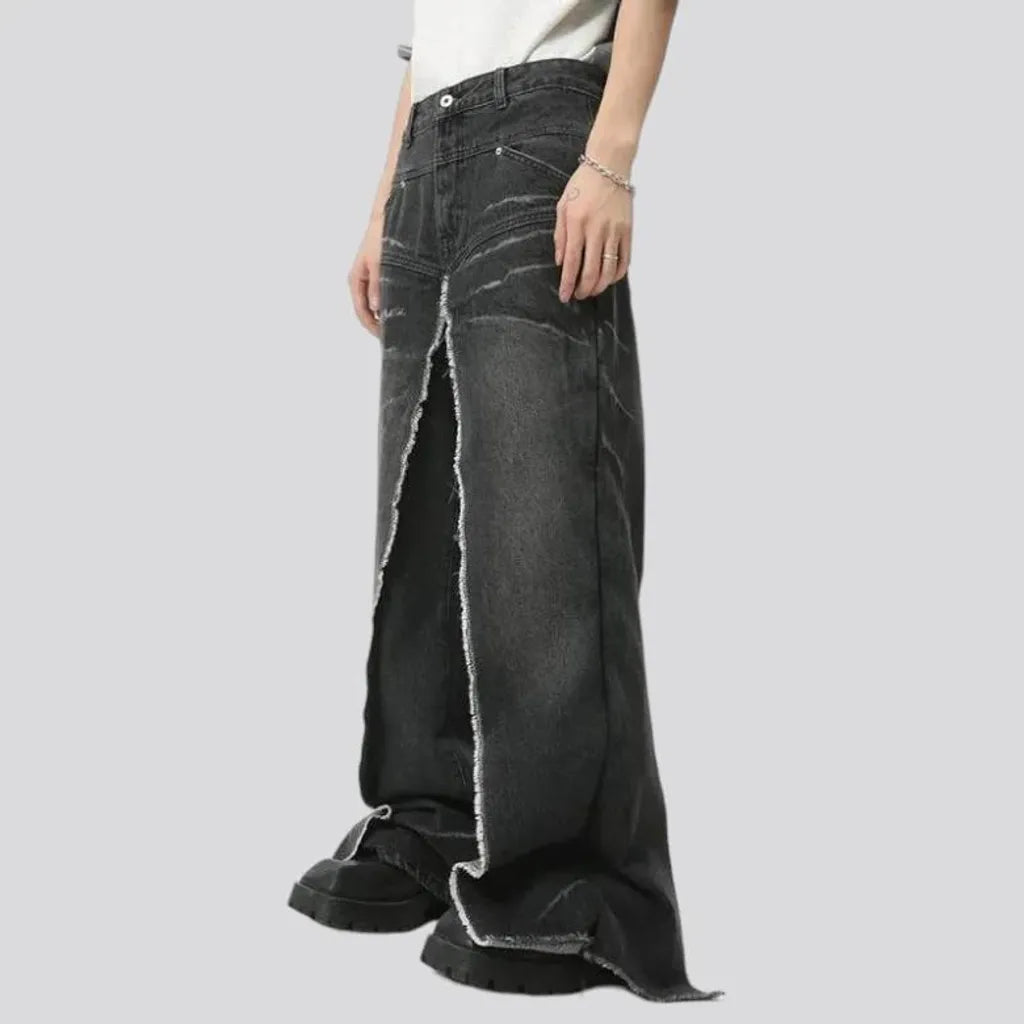 Distressed men's layered jeans