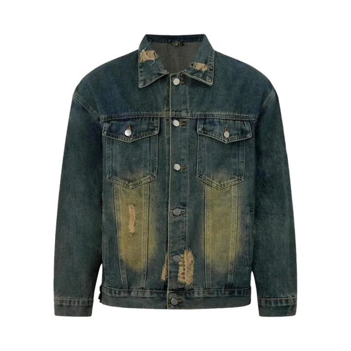 Grunge Style Medium Fit Men's Denim Jacket - Blue