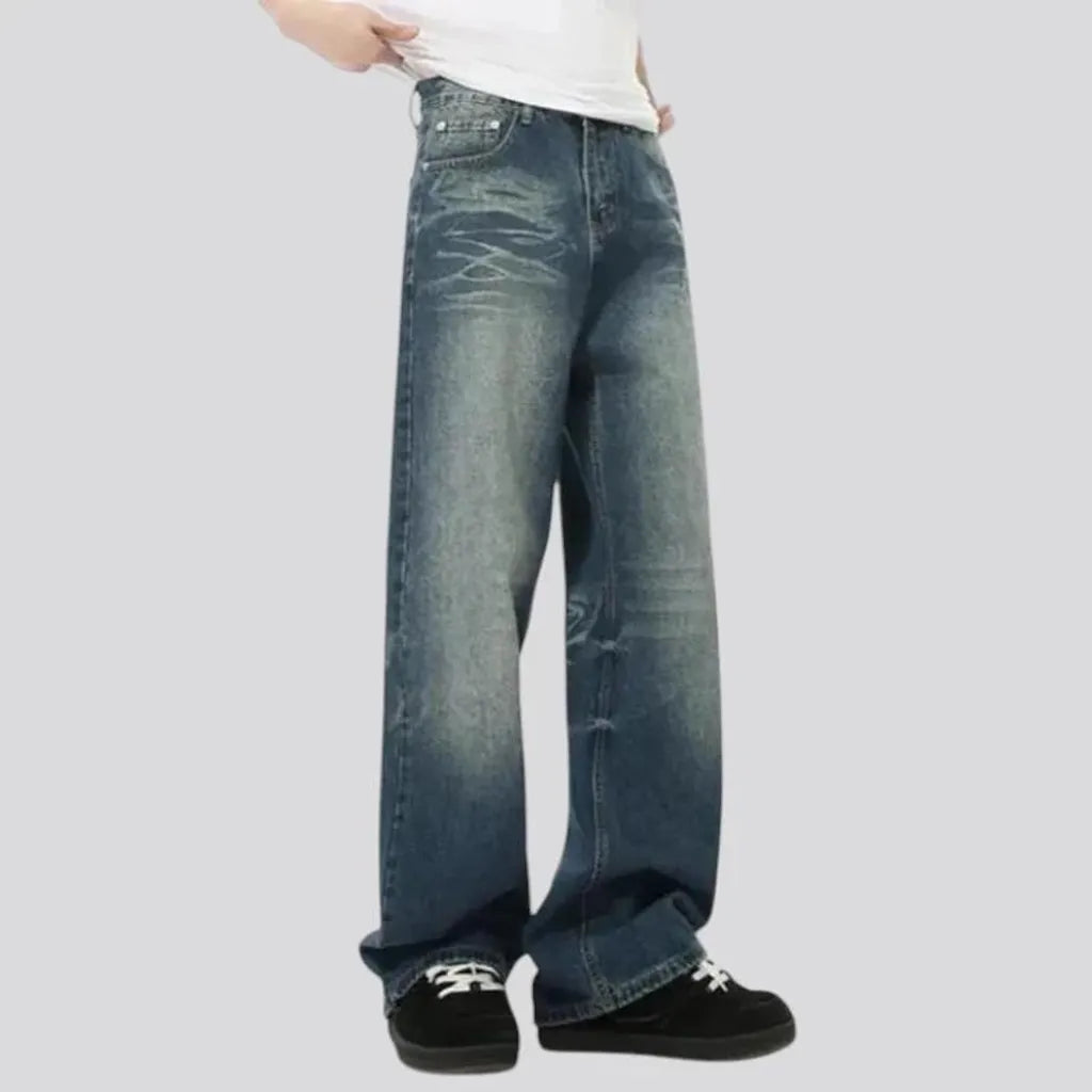 Whiskered baggy men's jeans