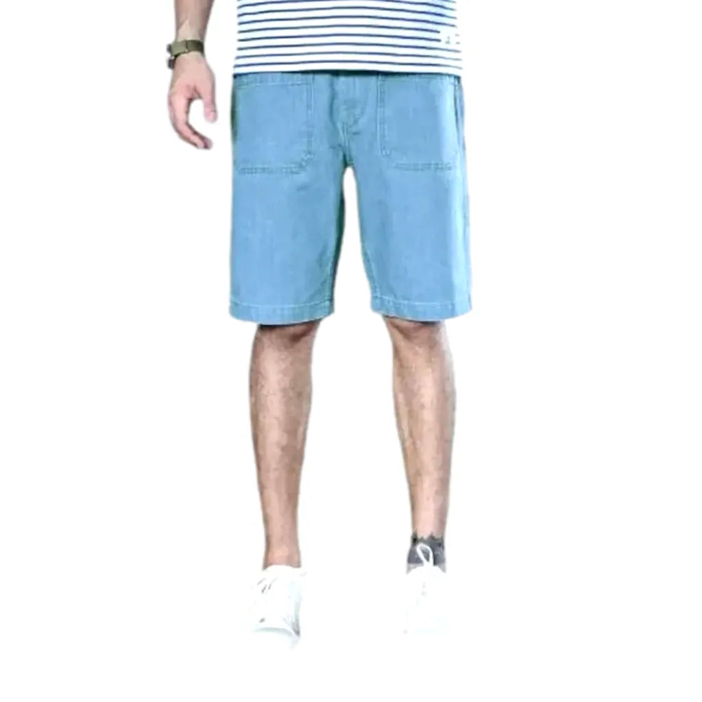 Loose Fit Light Wash Men's Denim Shorts - Light Blue