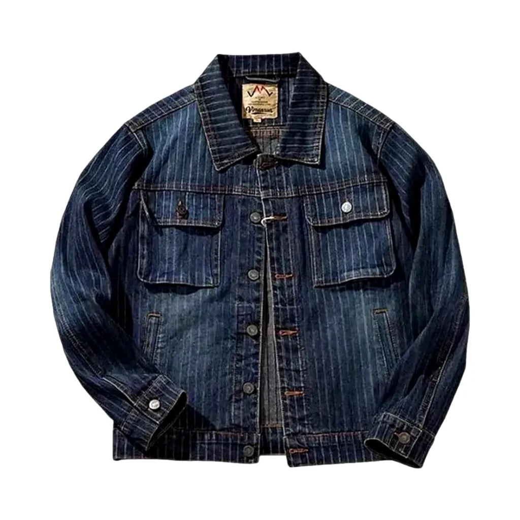 Boho Style Labor Men's Denim Jacket - Dark Blue