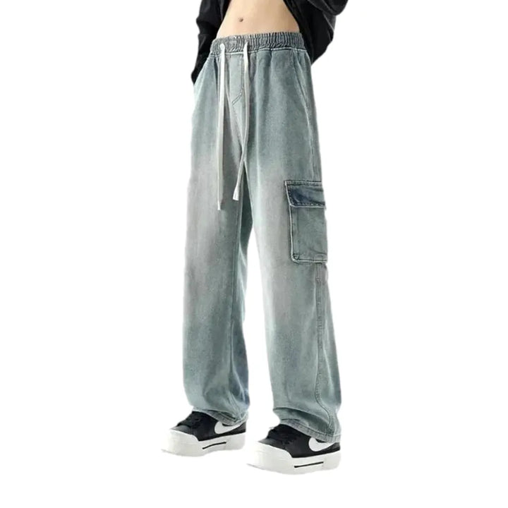 Fashionable Stonewashed Baggy Men's Denim Joggers - Light Blue