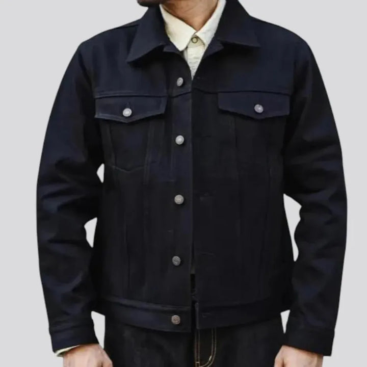 Regular fit single color men's denim jacket