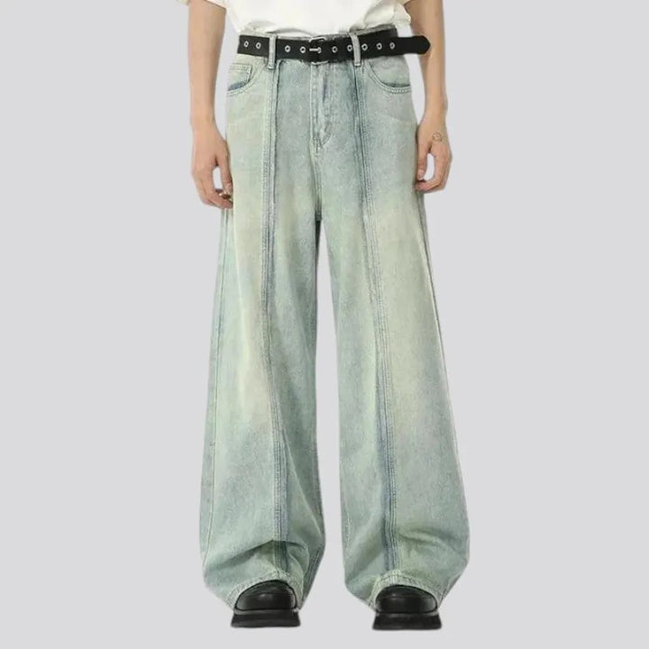 Boho style front-seams baggy jeans for men