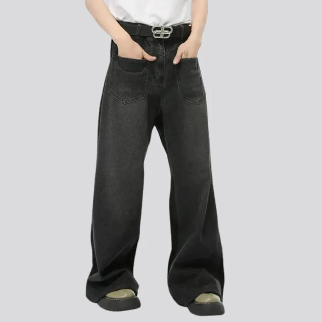 Mid rise sanded baggy men's jeans