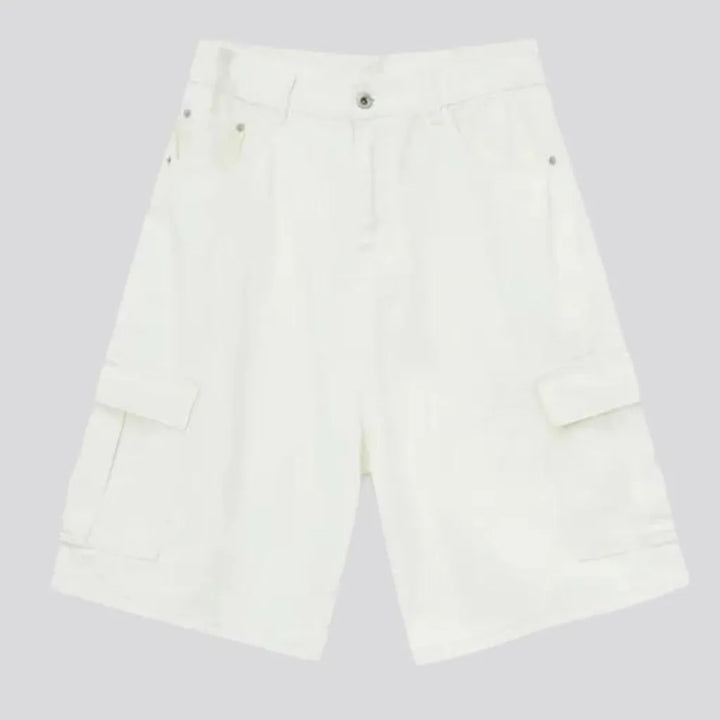 Trendy color pattern mid rise denim shorts for men