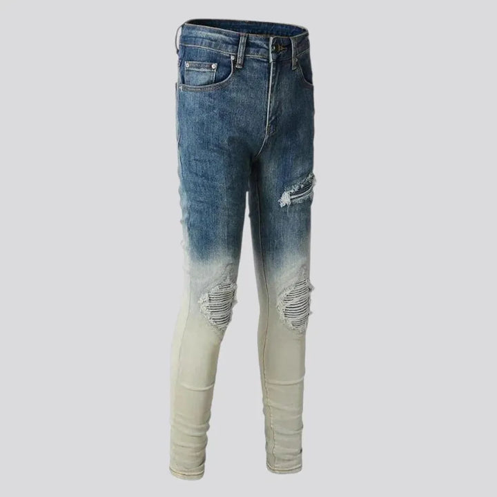 Biker distressed ombre men's jeans