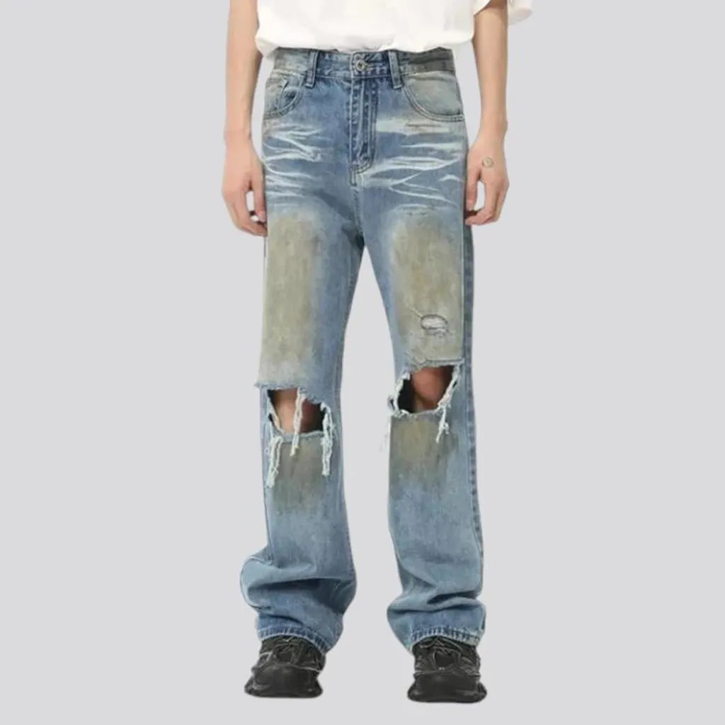 Light wash straight fit men's jeans