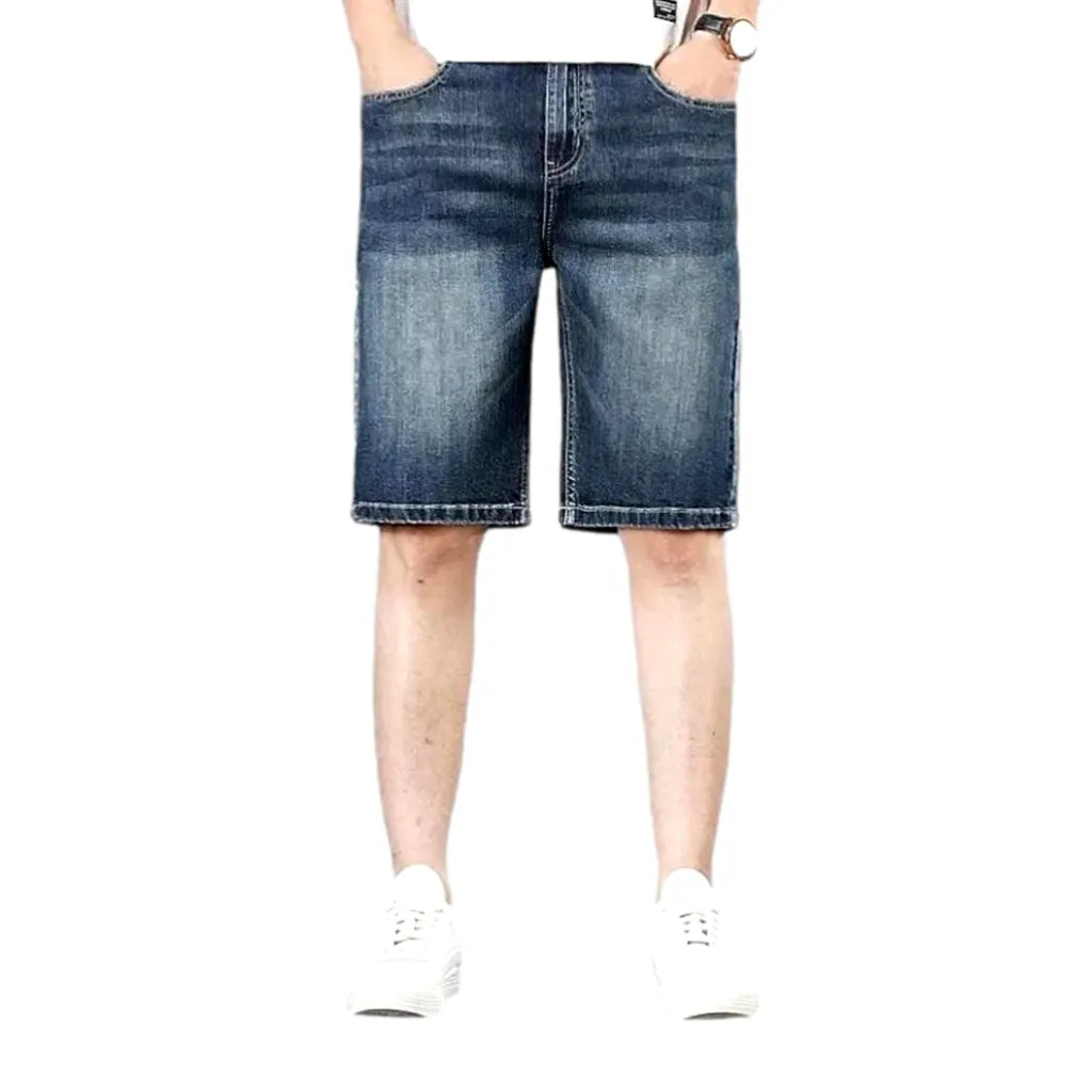 Sanded Light Wash Stylish Men's Denim Shorts - Dark Blue