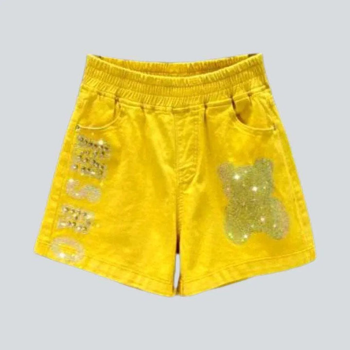 Candy color rhinestone denim shorts