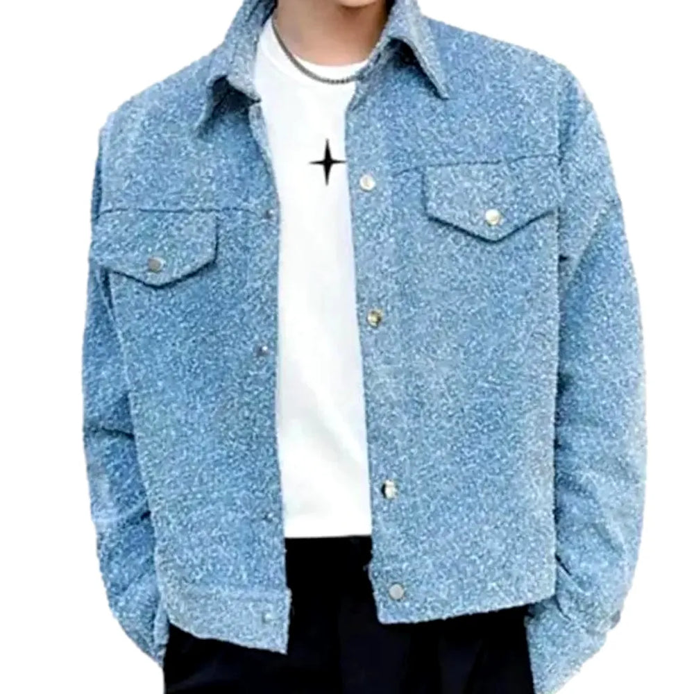 Regular Fit Medium Length Men's Denim Jacket - Light Blue