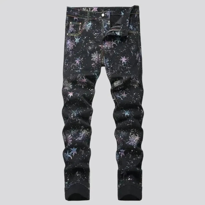 Painted color-stars-print jeans