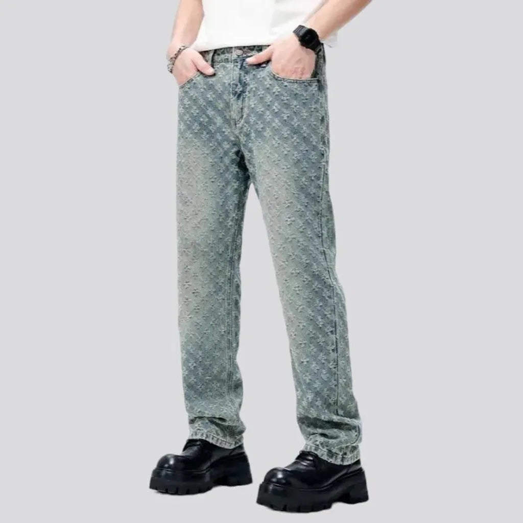 Mid-waist embroidered jeans
 for men