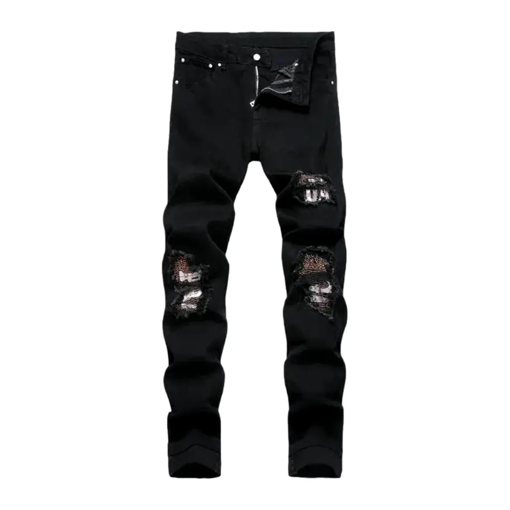 Mid Rise Skinny Grunge Men's Jeans - Black