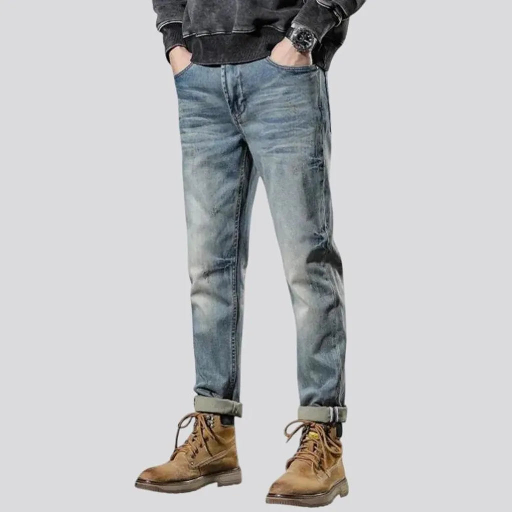 Casual retro rolled cuffs men's jeans