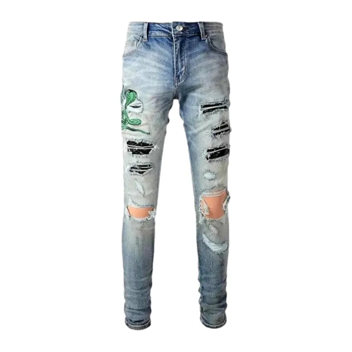 Fashionable Ripped Men's Jeans - Blue