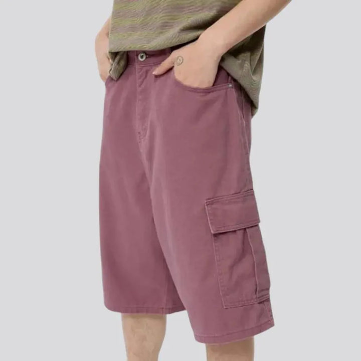 Baggy style cargo men's denim shorts