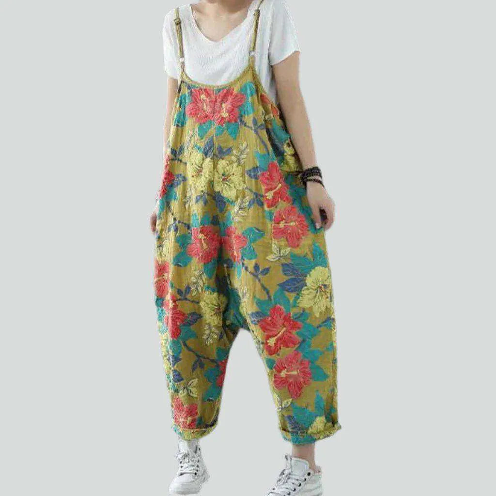 Floral print baggy denim jumpsuit