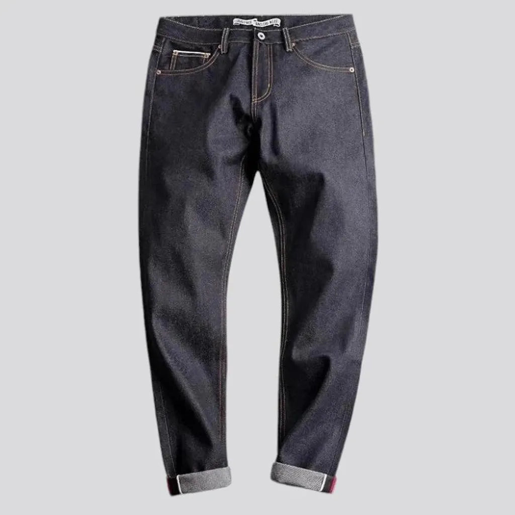 Raw tapered mid rise men's jeans