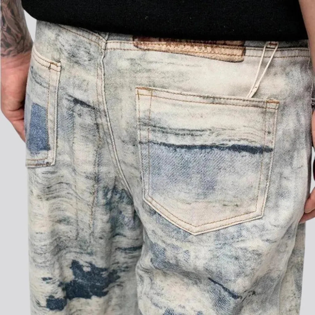 Boho style faded jeans for men