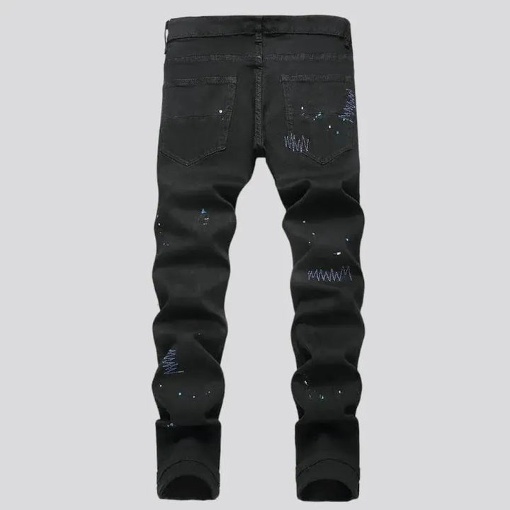 Cross-embroidery men's street jeans