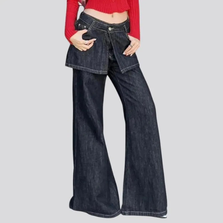 Stylish dark high-rise bell-shaped jeans for women