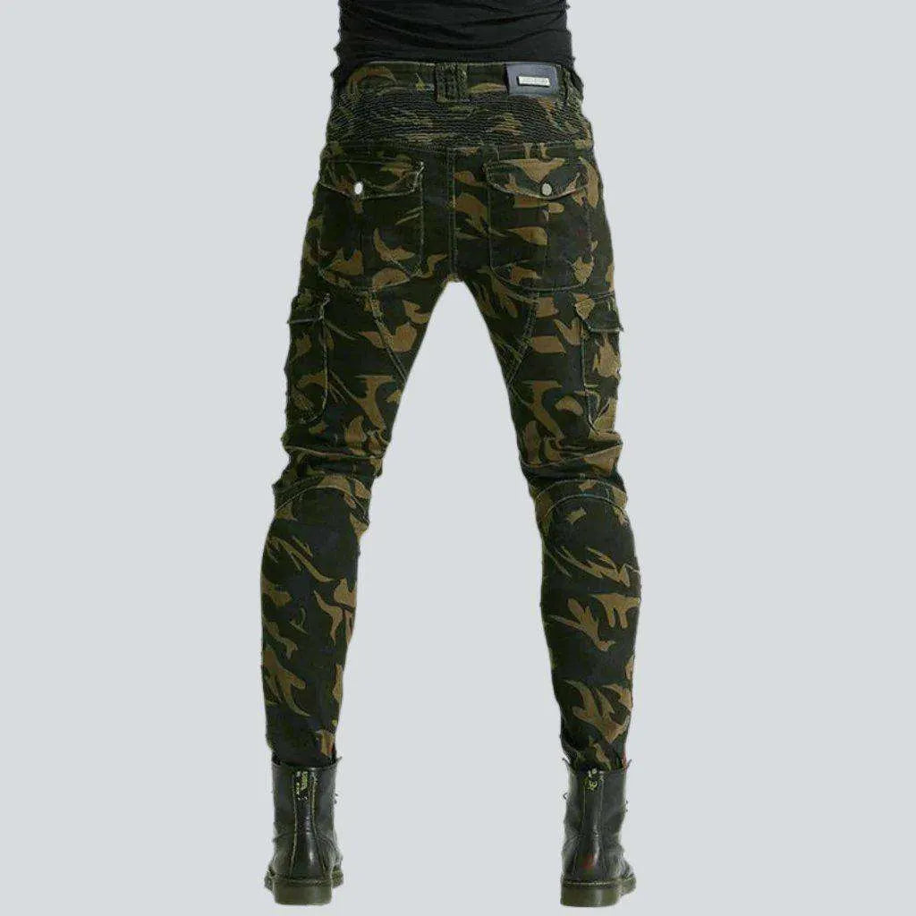 Camouflage print men's moto jeans