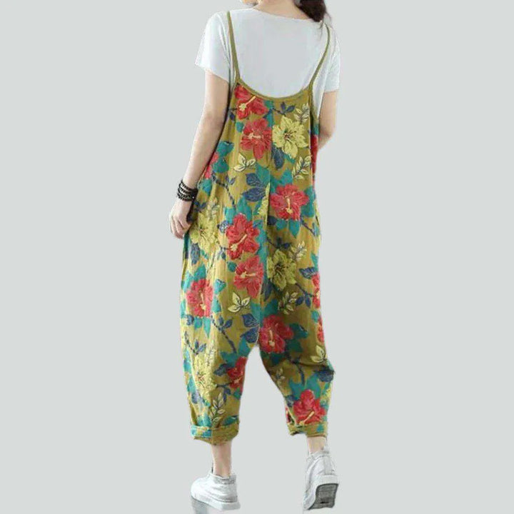 Floral print baggy denim jumpsuit