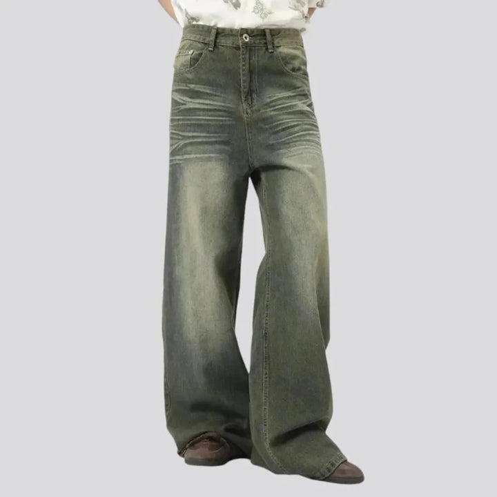 Whiskered over dyed mid rise men's jeans