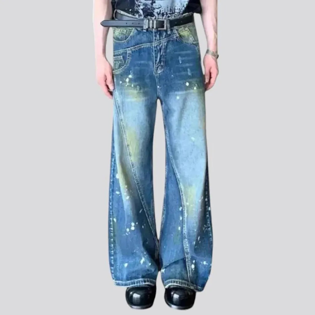 Paint splattered sanded baggy men's jeans