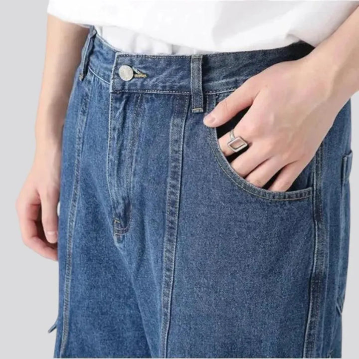 Washed out cargo pockets men's jeans