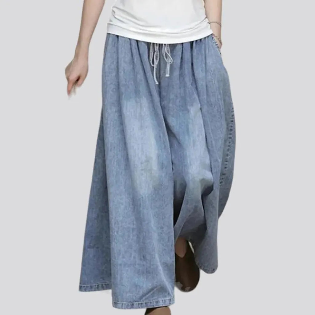 vintage, culottes, light-wash, sanded, high-waist, drawstrings, women's pants | Jeans4you.shop