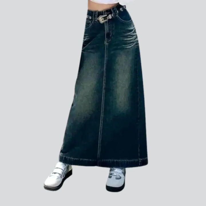 Maxi creased stylish jean skirt