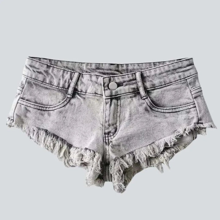 Grey low-rise denim shorts