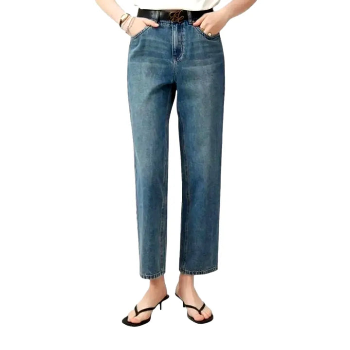 High Waist Mom-fit Women's Jeans - Blue