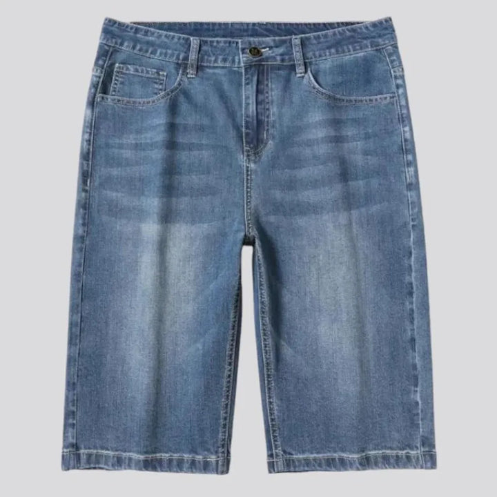 Sanded light wash stylish men's denim shorts