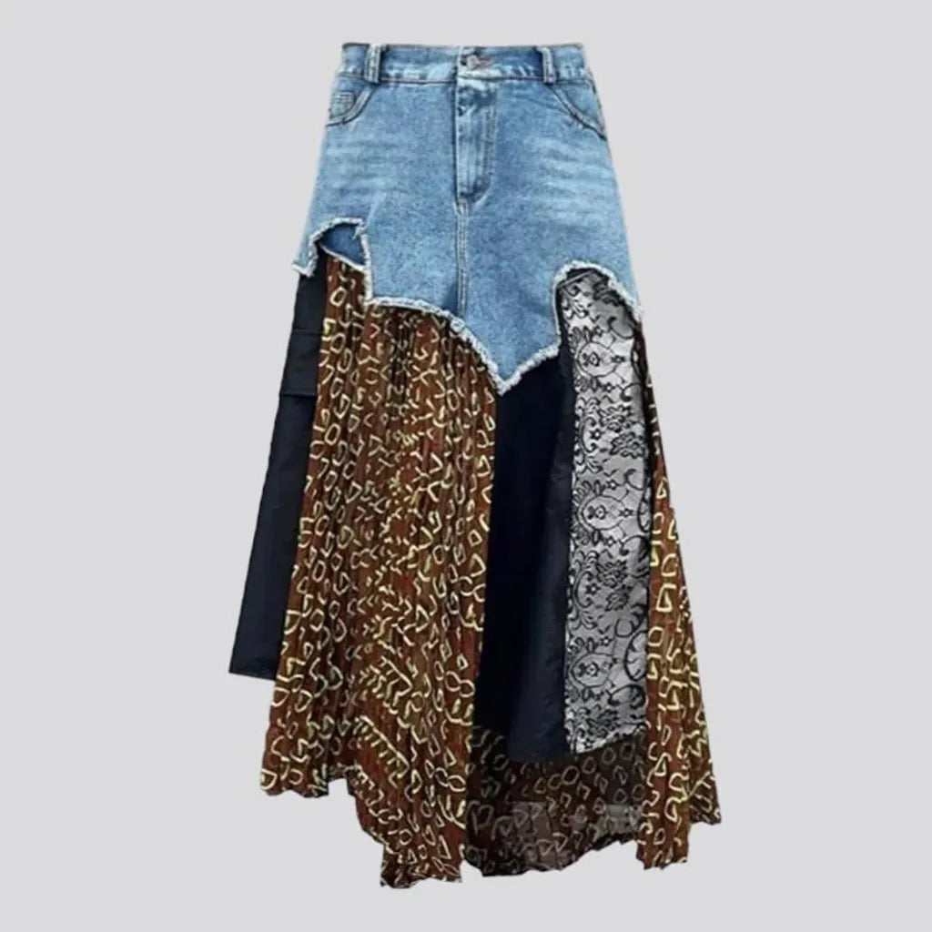 Mixed-fabrics women's jean skirt