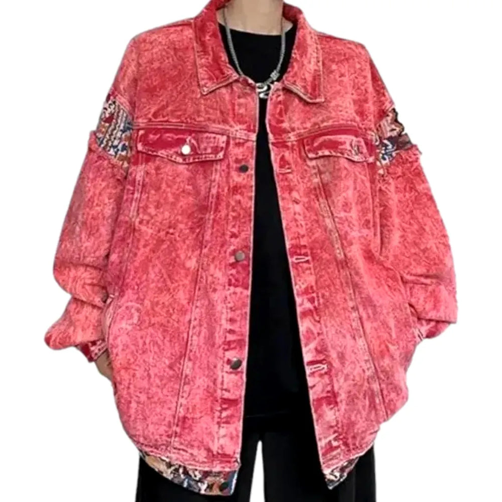 Grunge Style Men's Denim Jacket - Pink