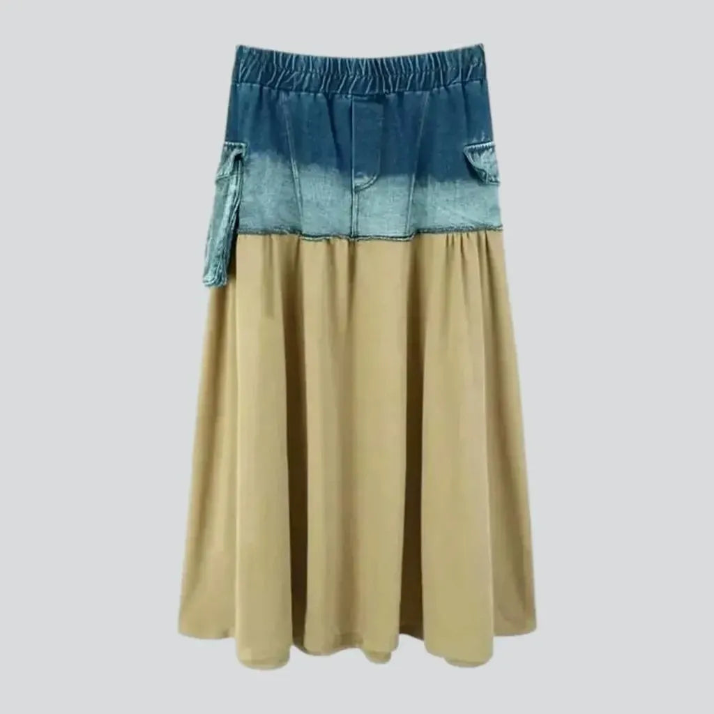 Elastic cargo pockets denim skirt