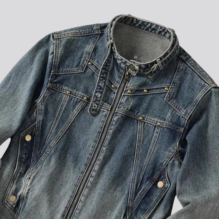 Slim fit vintage distressed men's denim jacket