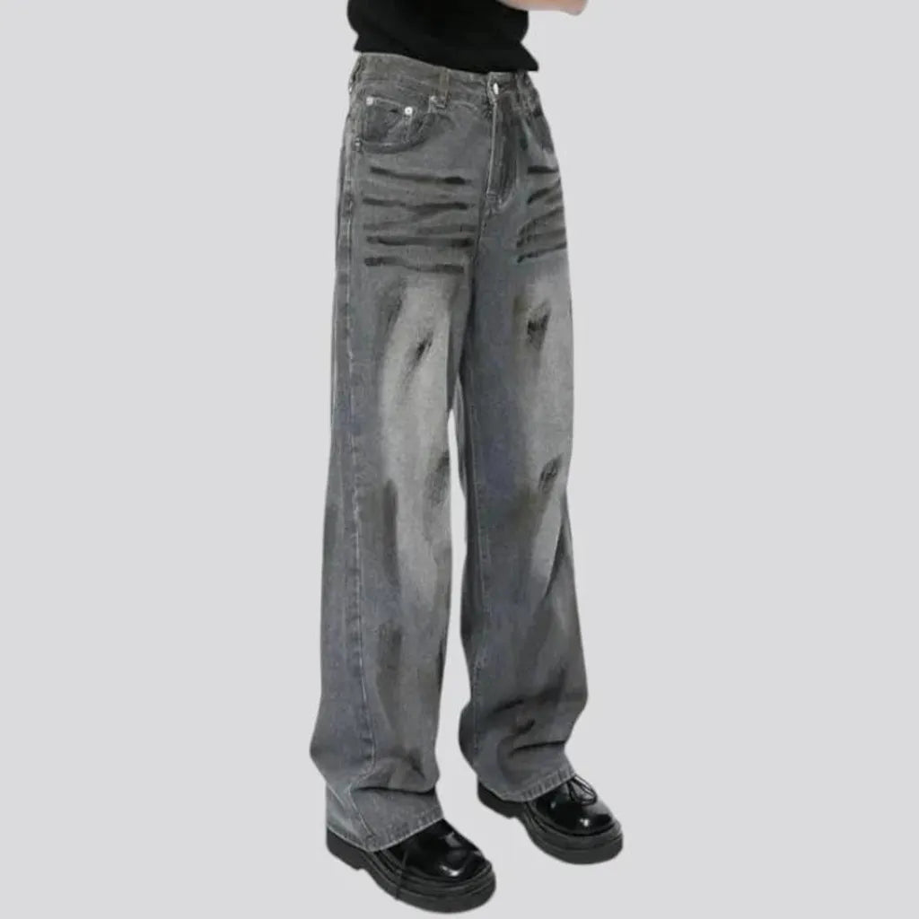 Baggy fit whiskered street jeans for men