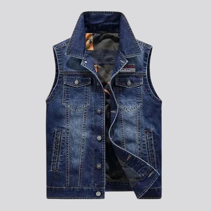 Average fit logo men's denim trucker vest