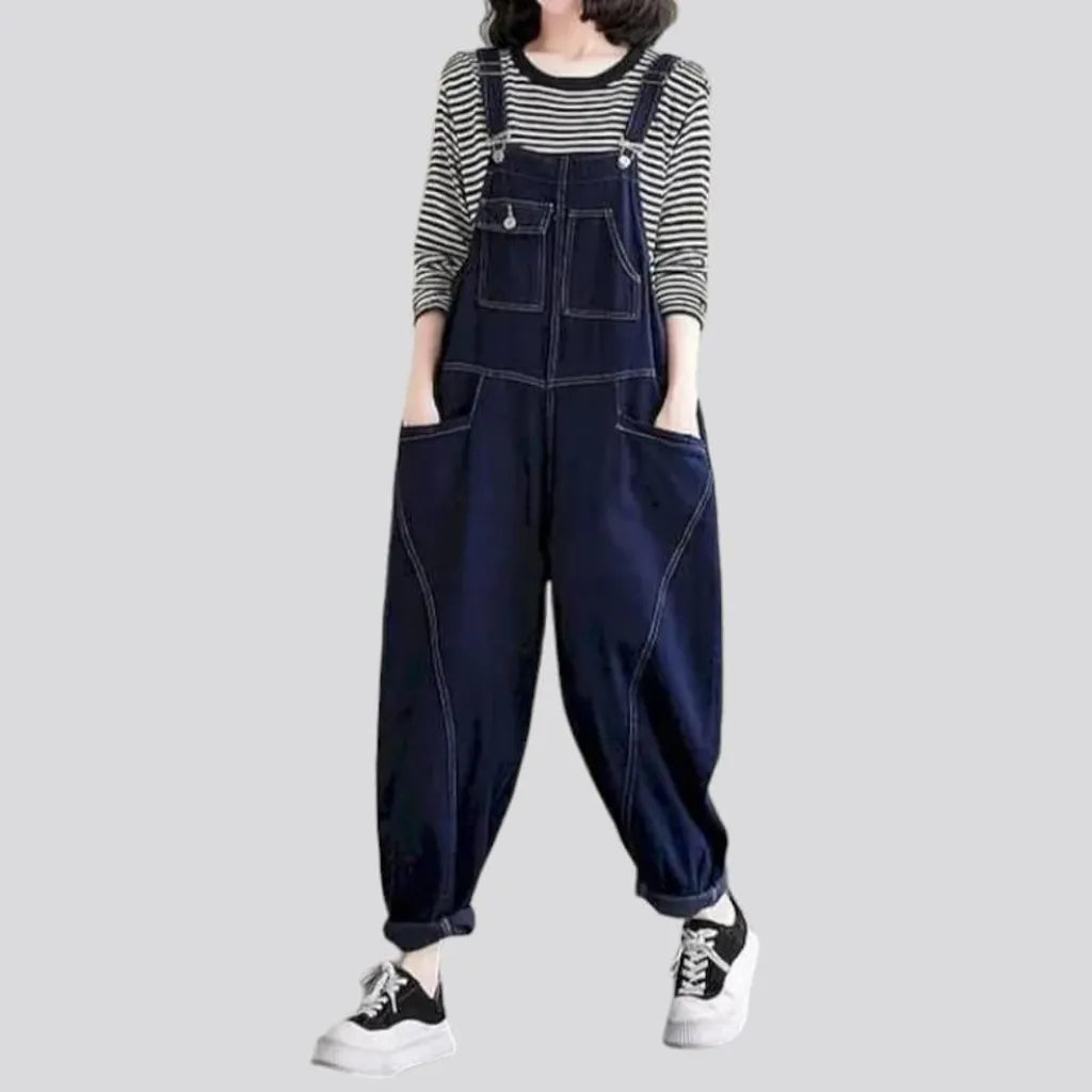 Baggy dark-wash denim jumpsuit
 for ladies