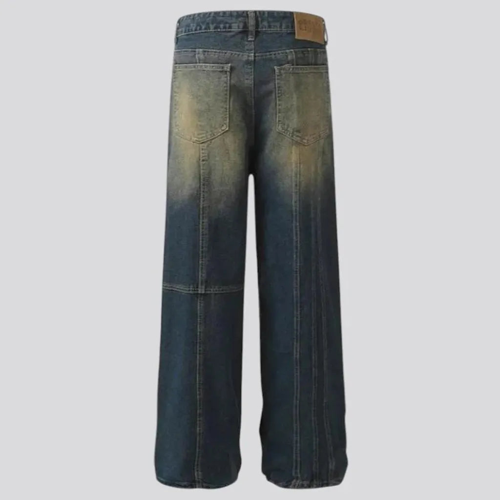 Baggy leg fashion stonewashed jeans for men