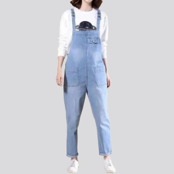 Loose pebble-washed jean women's overall