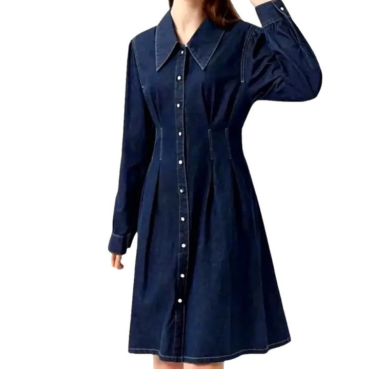 Classic Dark a Line Denim Dress - Dark Blue