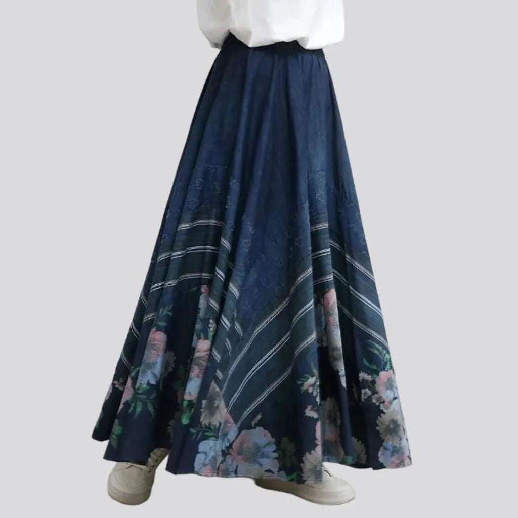 Fit-and-flare high-waist jean skirt for women